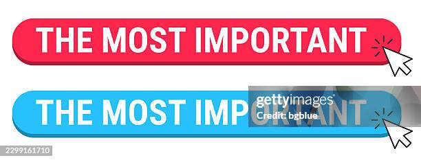 the most important - red and blue buttons with cursor on white background - too much technology stock illustrations