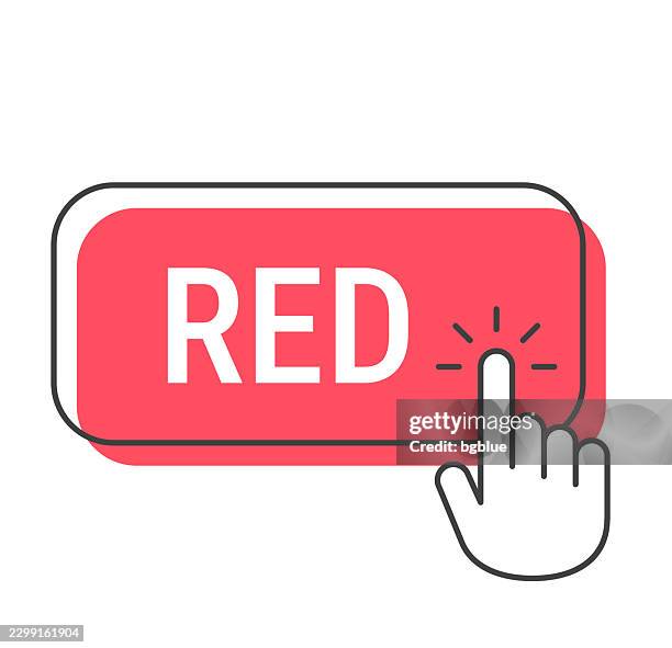 red - click button with hand cursor on white background - pressing red button stock illustrations