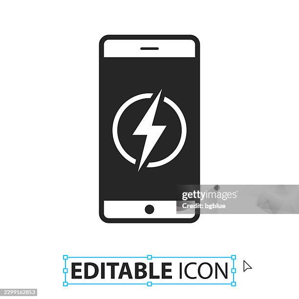 smartphone with electricity symbol - editable icon on white background - electrical shock stock illustrations
