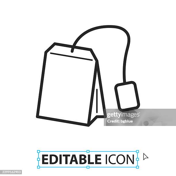 tea bag - line editable icon on white background - chamomile tea white background stock illustrations