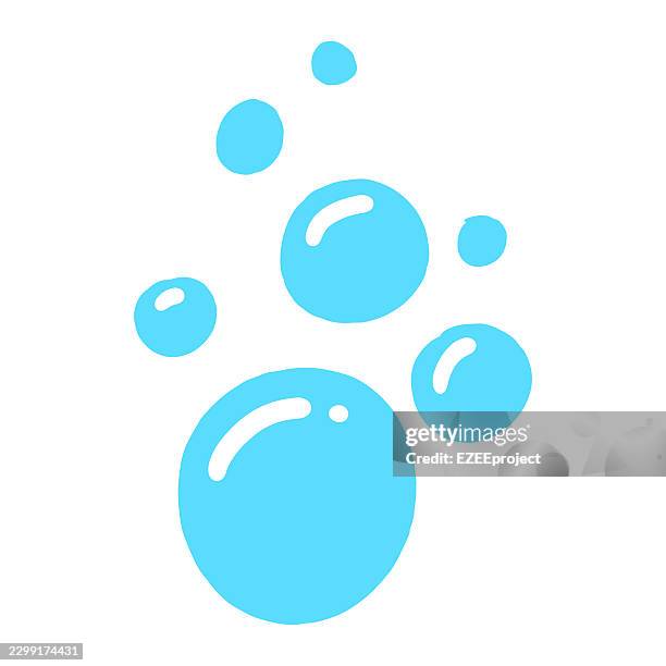 blue soap bubbles cluster cartoon illustration. hand drawn blue water bubbles. group of glossy aqua bubbles. floating cartoon bubbles in bright turquoise blue - bath foam isolated stock illustrations