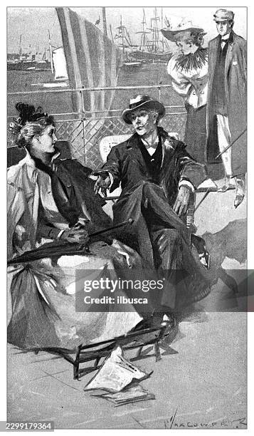 dockside scene with ships and people - leith edinburgh stock illustrations