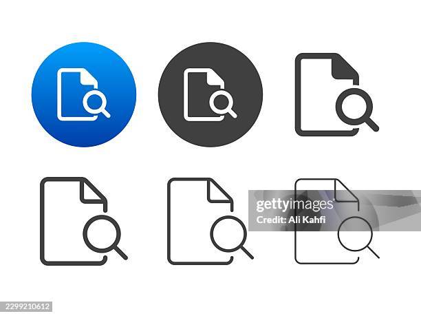 document search icons. editable stroke. line and glyph solid style series icons - journal editor stock illustrations