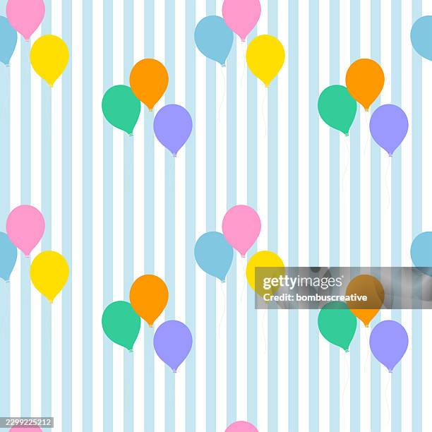 balloon pattern on a blue striped background. - colourful background studio stock illustrations