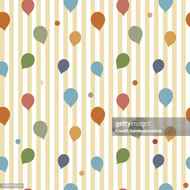 balloon pattern on a oil green striped background - colourful background studio stock illustrations