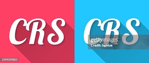 crs - common reporting standard - flat design with long shadow on blue and red background - chrome font stock illustrations