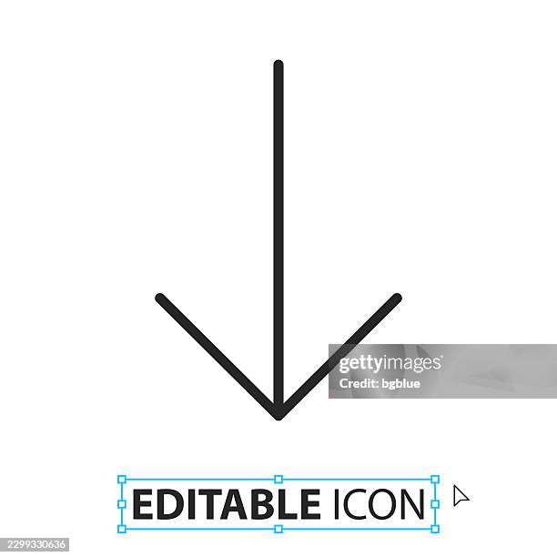 down arrow - line editable icon on white background - pointing down white background stock illustrations