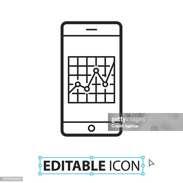 smartphone with graph - line editable icon on white background - measuring height stock illustrations
