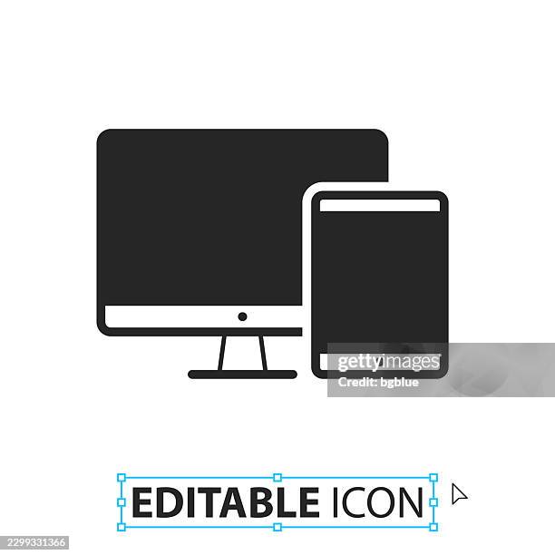 desktop computer and tablet pc - editable icon on white background - iphone blank screen stock illustrations