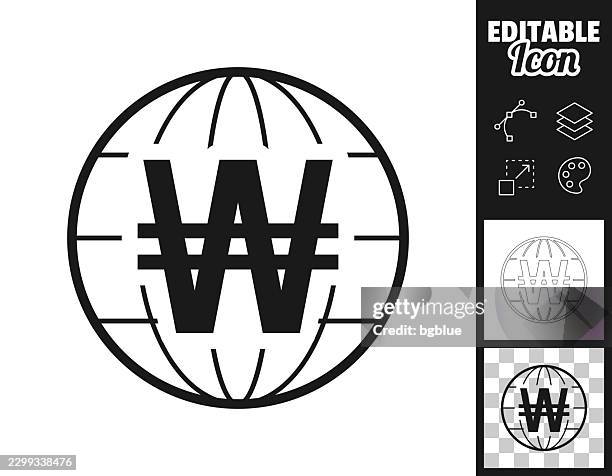 south korean won symbol on globe. icon for design. easily editable - treasury stock illustrations