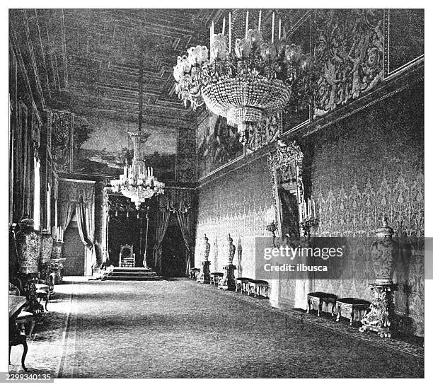quirinal throne room interior - throne room stock illustrations