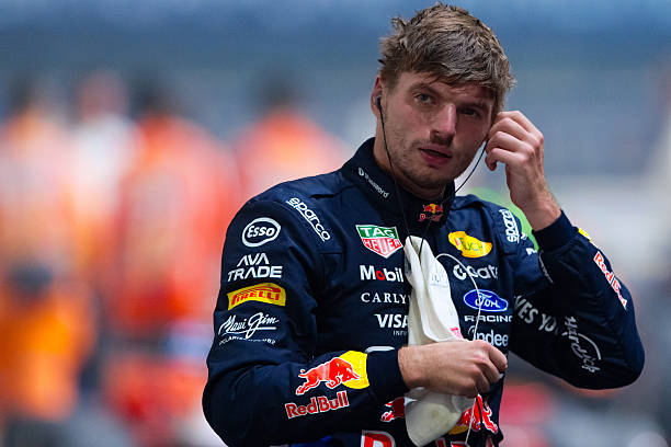 Sprint Pole qualifier Max Verstappen of the Netherlands and Oracle Red Bull Racing looks on in parc ferme during Sprint Qualifying ahead of the F1...
