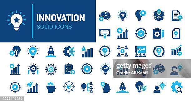 innovation glyph solid icons. containing idea, creativity solid icons collection. vector illustration. perfect pixel on clean white background - ignite think stock illustrations