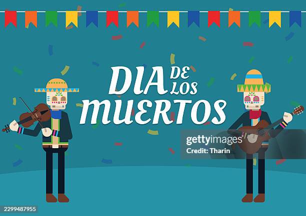 dia de los muertos mexican day of the dead flat vector illustration - skeleton costume stock illustrations