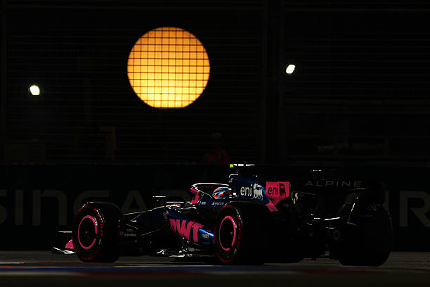 Franco Colapinto of Argentina driving the Alpine F1 A526 Mercedes on track during qualifying ahead of the F1 Grand Prix of Singapore at Marina Bay...