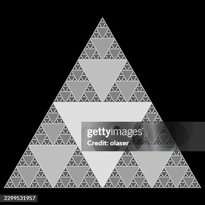A black background frames a large white triangular fractal pattern made of repeating smaller triangles, creating a geometric, symmetrical design with sharp contrast and intricate detail. A black background frames a large white triangular fractal pattern made of repeating smaller triangles, creating a geometric, symmetrical design with sharp contrast and intricate detail.