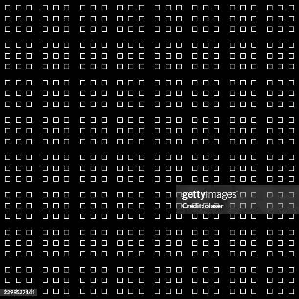 a black background covered with a regular grid of small white outlined squares, creating a minimal geometric pattern with strong repetition and high contrast. - regular stock illustrations