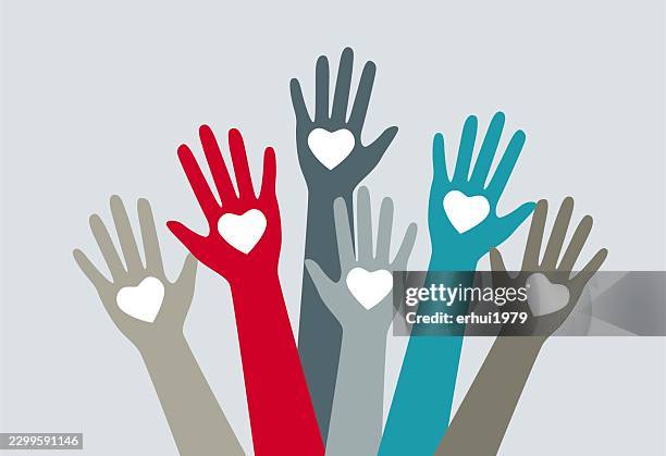 multicultural hearts & diverse caring - social workers stock illustrations