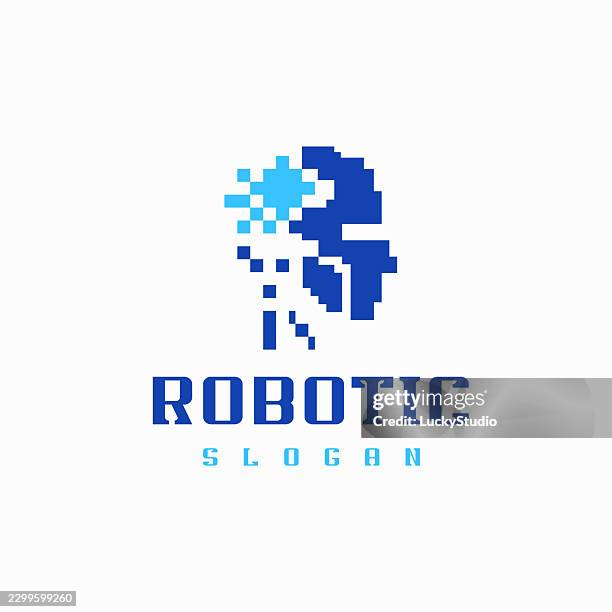 robotic technology logo designs concept vector, pixel head logo template - human machine interface icon stock illustrations