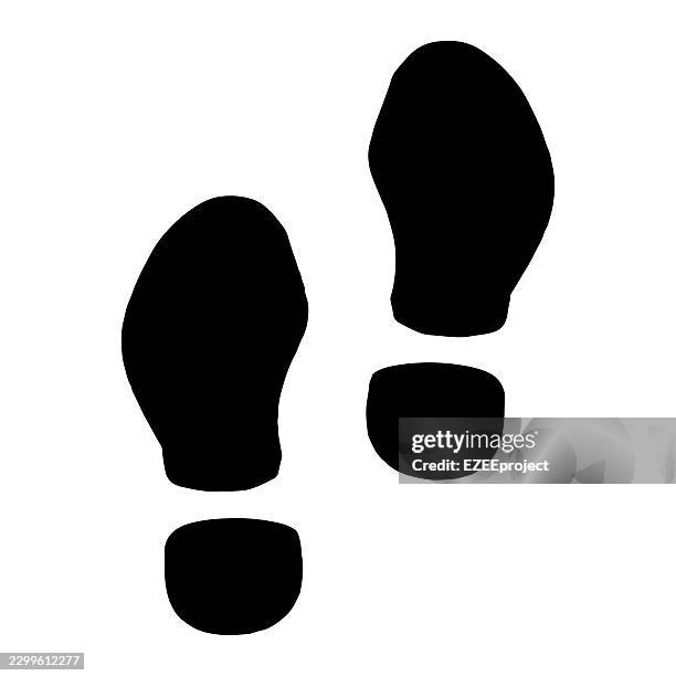 black footprints silhouette. simple shoe prints walking steps. pair of solid black footsteps - hiking path stock illustrations
