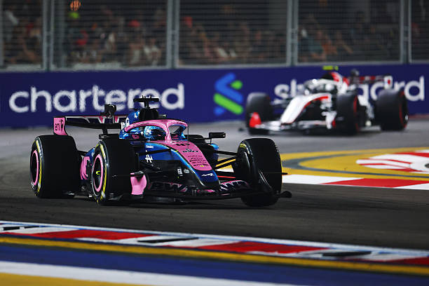 Pierre Gasly of France driving the Alpine F1 A526 Mercedes on track during the F1 Grand Prix of Singapore at Marina Bay Street Circuit on October 11,...