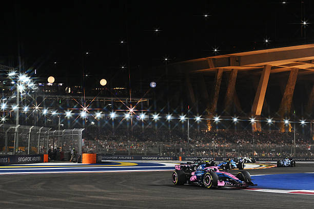 Franco Colapinto of Argentina driving the Alpine F1 A526 Mercedes on track during the F1 Grand Prix of Singapore at Marina Bay Street Circuit on...