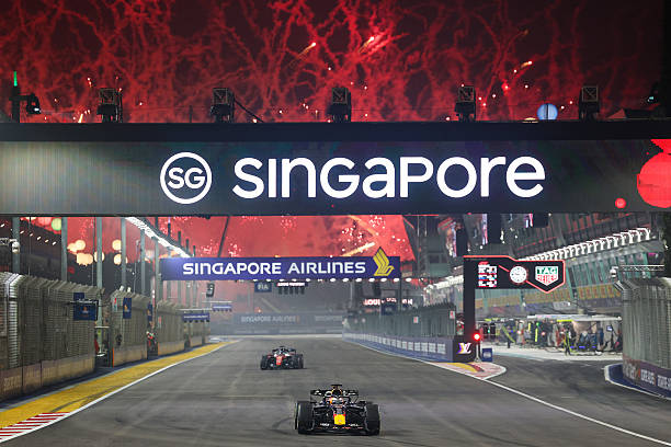 Fireworks go off as Race winner Max Verstappen of the Netherlands driving the Oracle Red Bull Racing RB22 Red Bull Ford Powertrains takes the...
