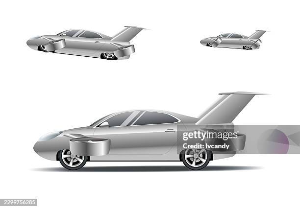 vertical take-off and landing flying car - plane engine stock illustrations