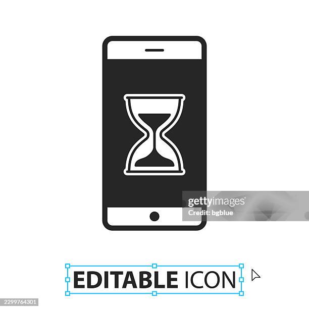 smartphone with hourglass - editable icon on white background - smartphone timer stock illustrations