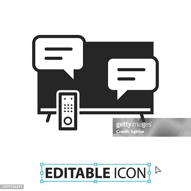 tv with chat bubbles - editable icon on white background - remote control white background stock illustrations
