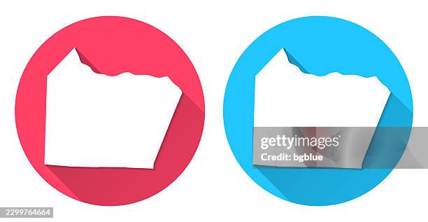 cooper county, missouri map. round icon with long shadow on red or blue background - cooper stock illustrations