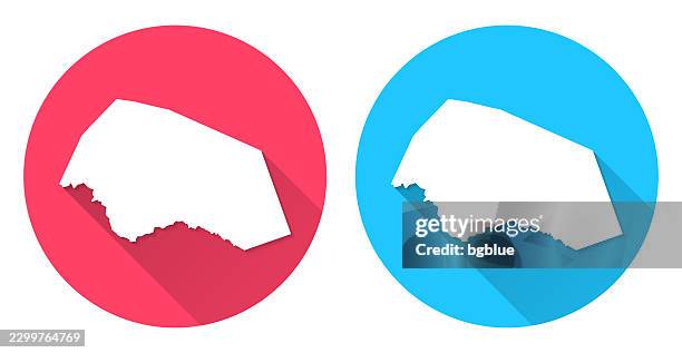 williamson county, texas map. round icon with long shadow on red or blue background - georgetown stock illustrations