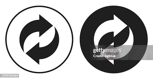 recycling symbol. round icon - black and white circle button - replay button stock illustrations