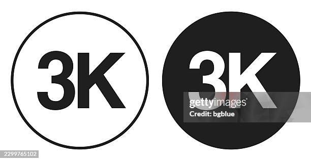 3k, 3000 - three thousand. round icon - black and white circle button - circle k stock illustrations