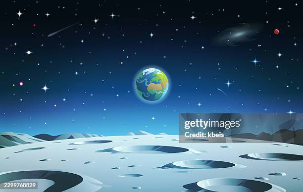 earth seen from moon surface- vector background - mars landscape stock illustrations