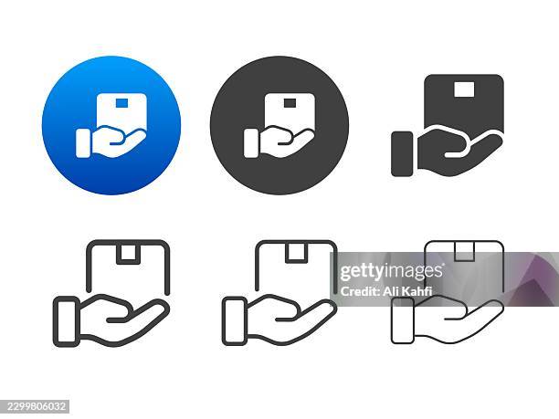 package handling icons. editable stroke. line and glyph solid style series icons - handling stock illustrations