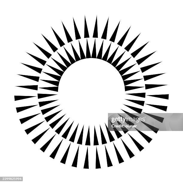 black radial sunburst made of sharp triangular spikes forming two concentric circular rings on a white background. - using circular saw stock illustrations