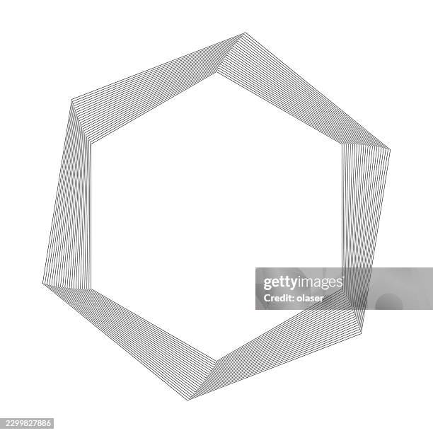 a clean white background with a geometric hexagonal frame formed by thin gray parallel lines, creating a minimal modern design with subtle depth and symmetry. - strange perspective stock illustrations