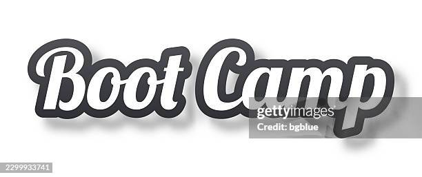 boot camp - 3d text with shadow on white background - bootcamp exercise stock illustrations