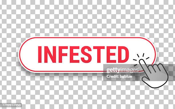 infested - 3d click web button with hand cursor on blank background - infestation stock illustrations