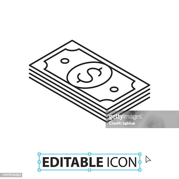 isometric dollar banknotes - line editable icon on white background - stack dollar bills white background stock illustrations