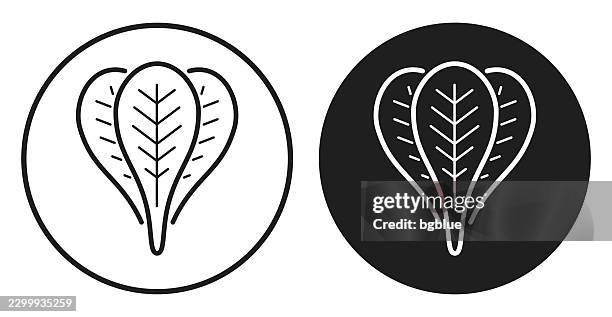 spinach. round icon - black and white circle button - spinach stock illustrations