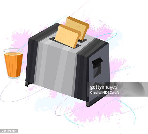 toast maker with bread and chai - baking bread home stock illustrations