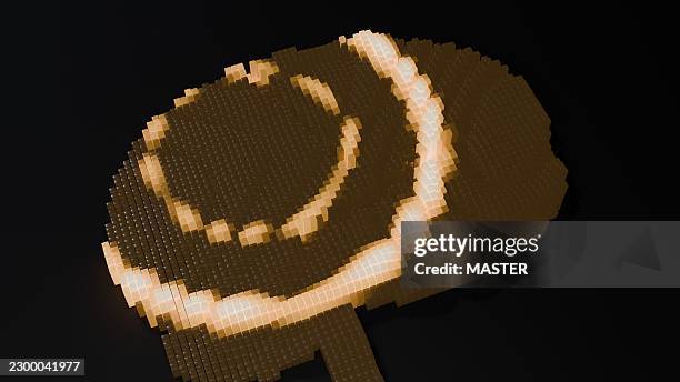 illuminated voxel brain concept in black and brown - voxel stock pictures, royalty-free photos & images