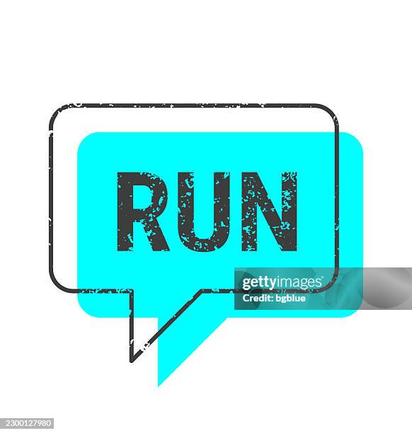 run - blue grunge speech bubble on blank background. - mini split stock illustrations