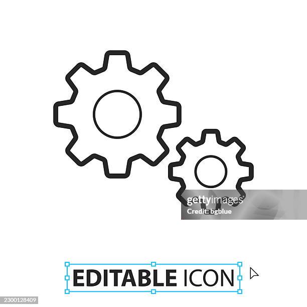 gears - settings - line editable icon on white background - spinning wheel stock illustrations