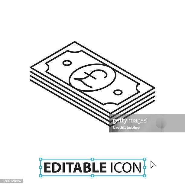isometric pound banknotes - line editable icon on white background - pound note white background stock illustrations