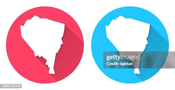 lewis county, west virginia map. round icon with long shadow on red or blue background - uk 3d map stock illustrations