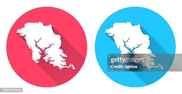 lancaster county, virginia map. round icon with long shadow on red or blue background - lancaster county stock illustrations