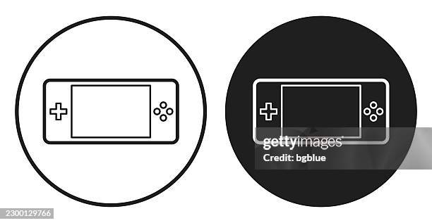 handheld game console. round icon - black and white circle button - console controller isolated stock illustrations